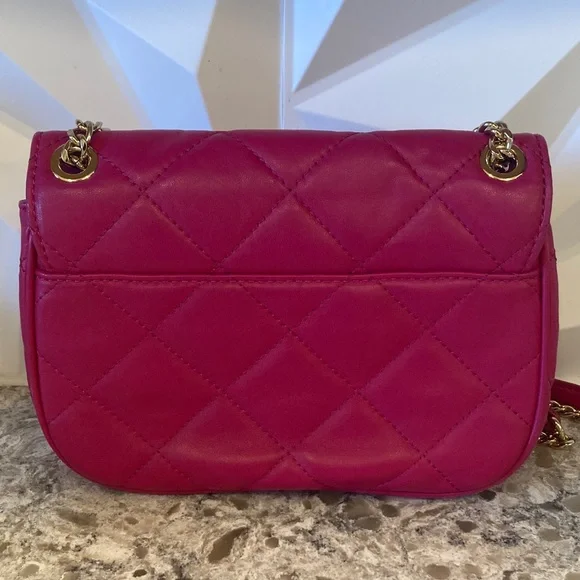 Michael Kors Sloan pink/raspberry soft leather quilted Crossbody purse bag - Picture 6 of 10
